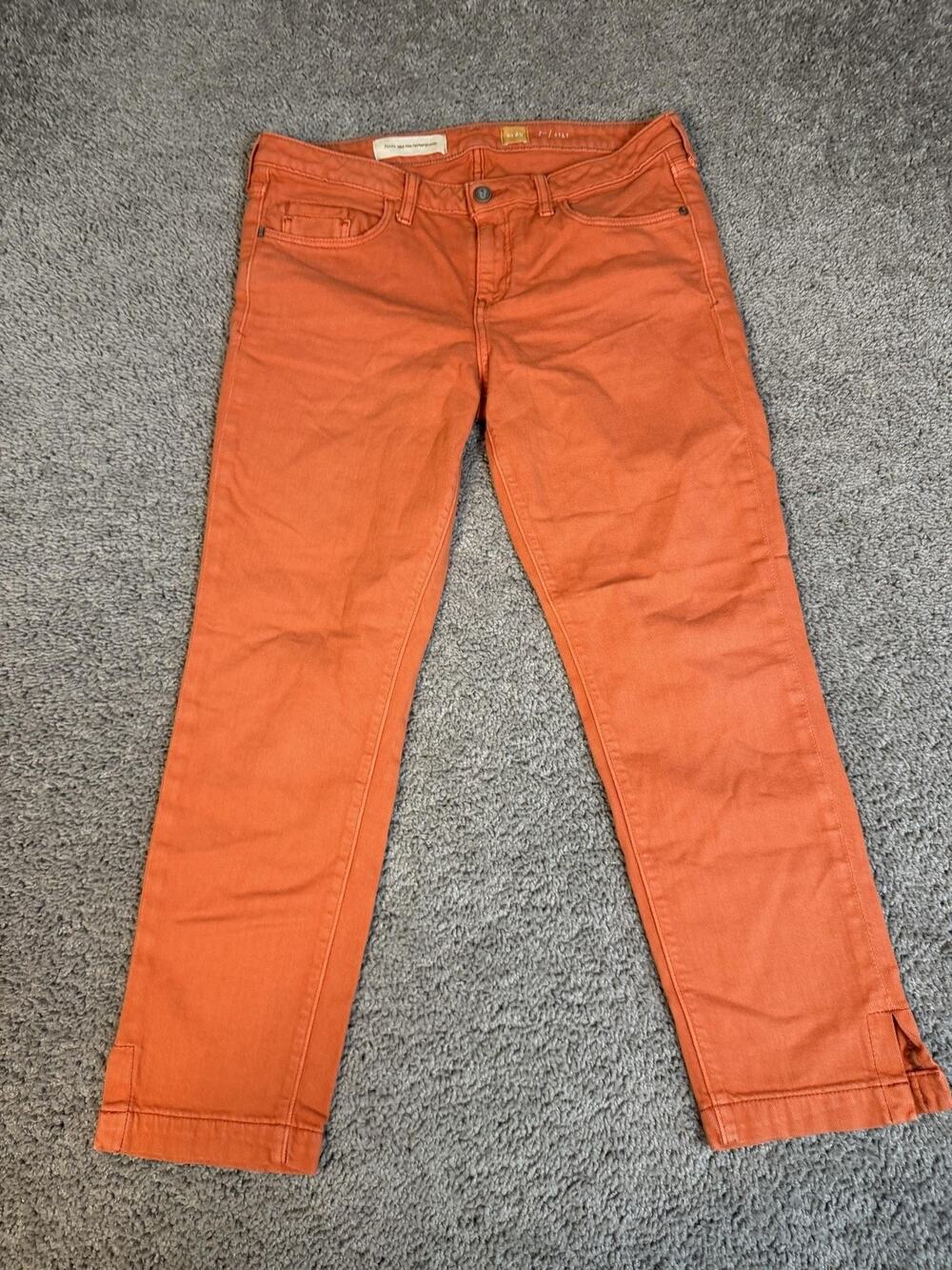 Pilcro And The Letterpress Pants Womens 29 Orange Cropped Straight Stretch 25